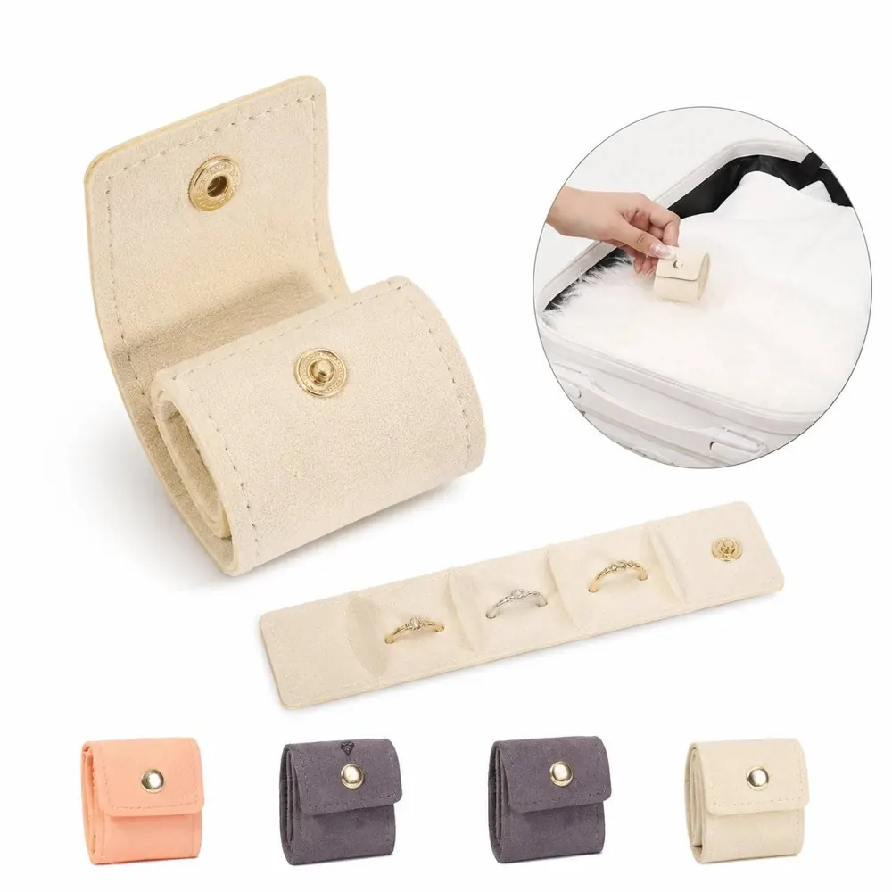 Mini Velvet Roll Jewelry Bag with 4 Buckle Compartments 2