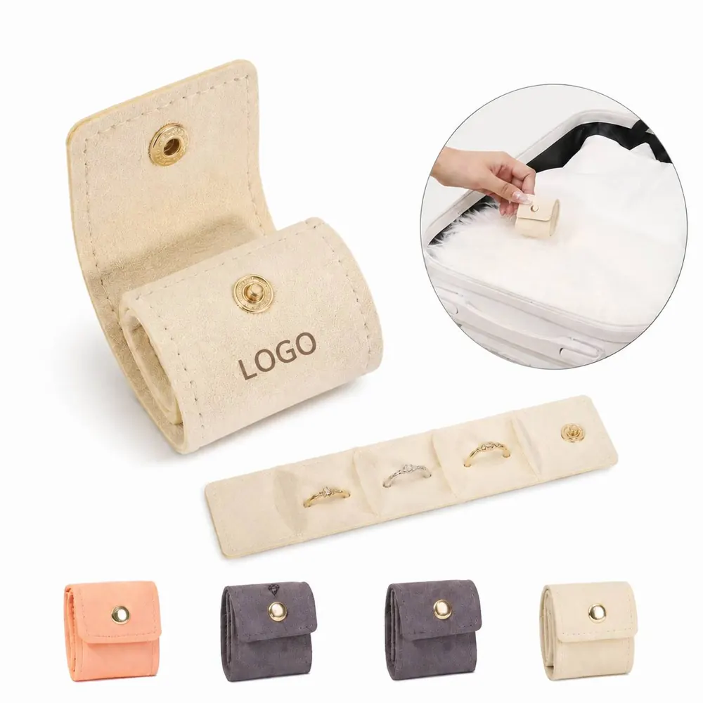 Mini Velvet Roll Jewelry Bag with 4 Buckle Compartments
