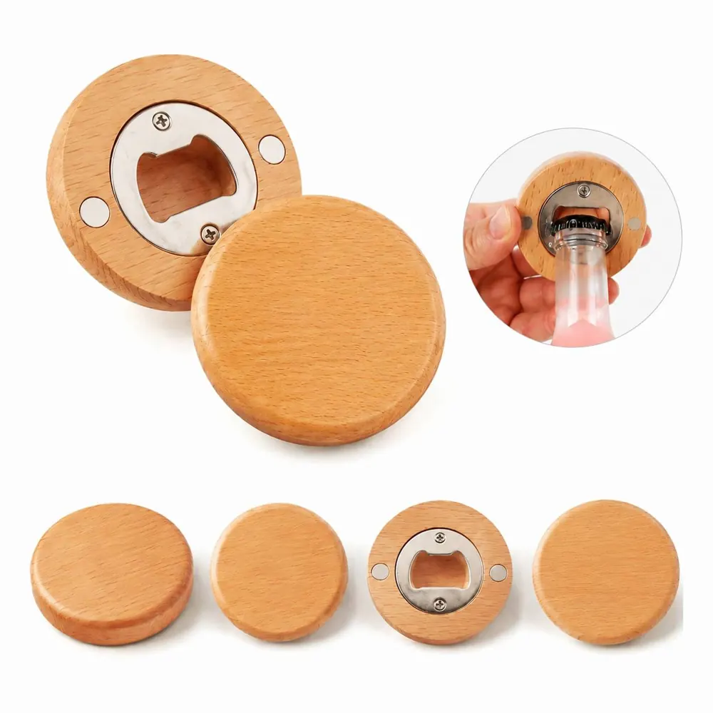 Magnetic Wooden Bottle Opener with Cap Catcher 2