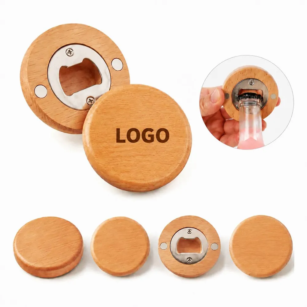 Magnetic Wooden Bottle Opener with Cap Catcher