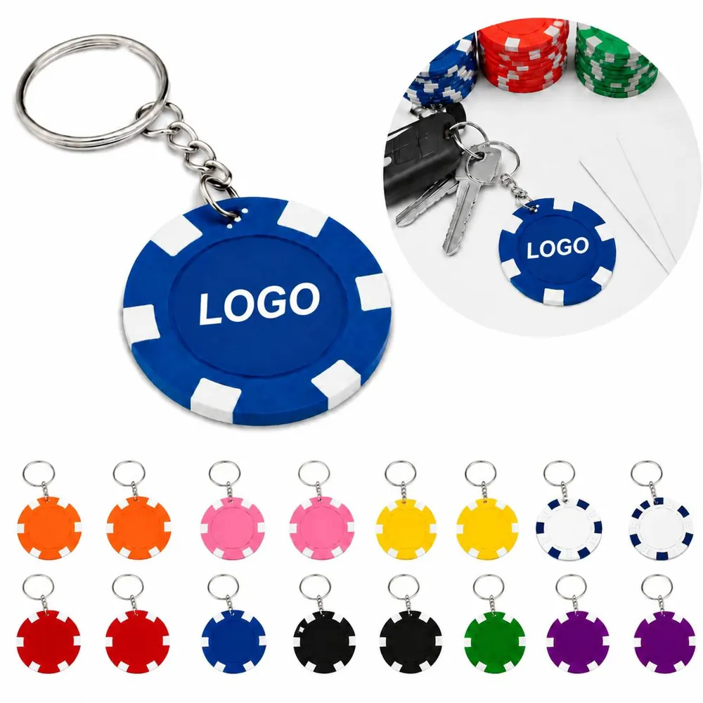 Lucky Poker Chip Keychain Set, Double-Sided Metal Casino