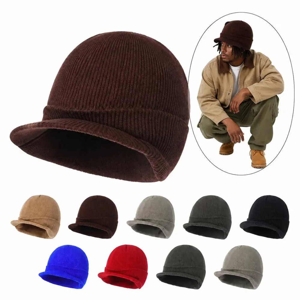 Double-Layer Knit Beanie Hat with Brim for Warm Winter Wear 2