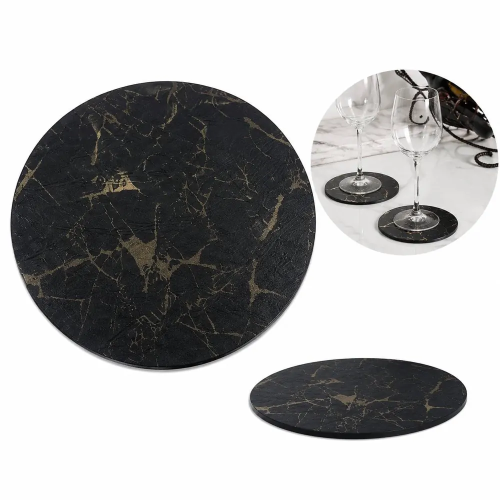 Marble Leather Round Coaster, Non-Slip Moisture-Absorbing 2