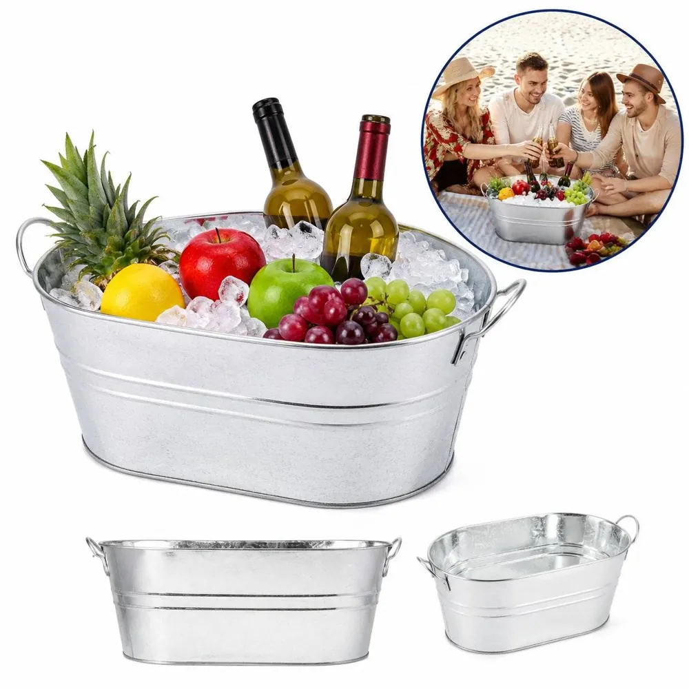 Oval Galvanized Ice Bucket for Beverages, Rust-Resistant 2