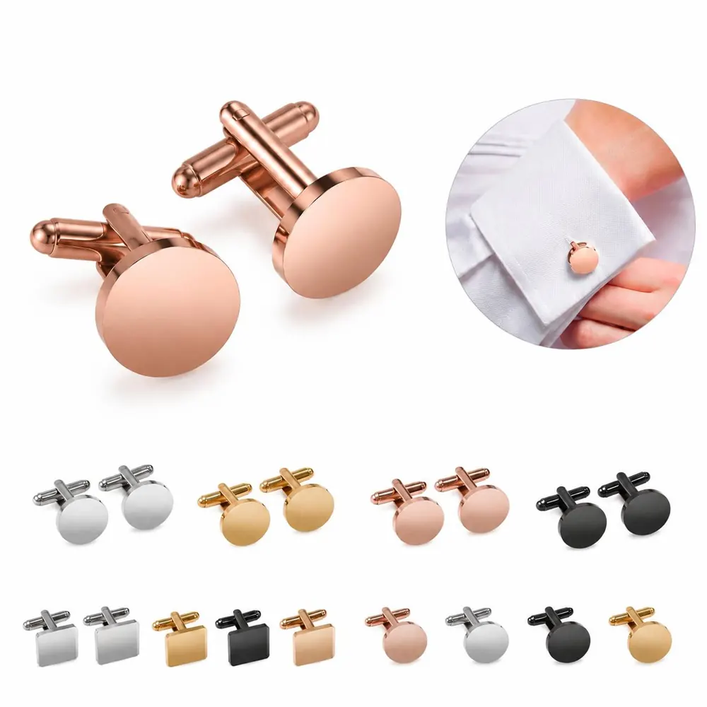 Round & Square Stainless Steel Cufflinks Set, Polished 2