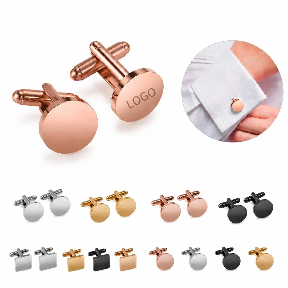 Round & Square Stainless Steel Cufflinks Set, Polished