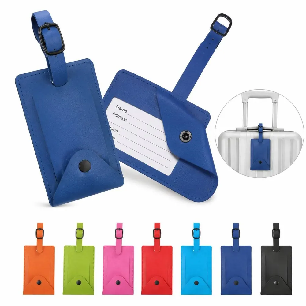 PU Leather Luggage Tag with Privacy Cover, Snap Button 2
