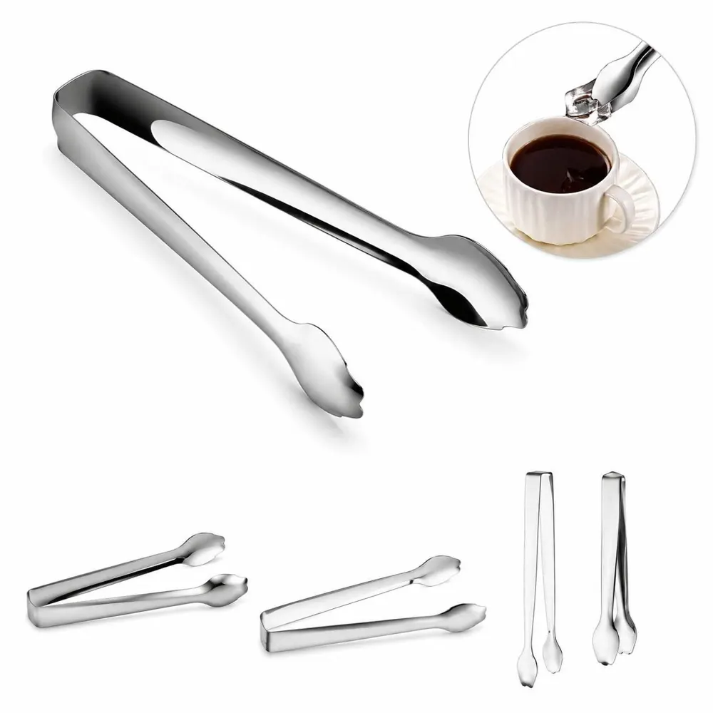Polished Steel Ice Tongs with Serrated Grip for Cocktail 2