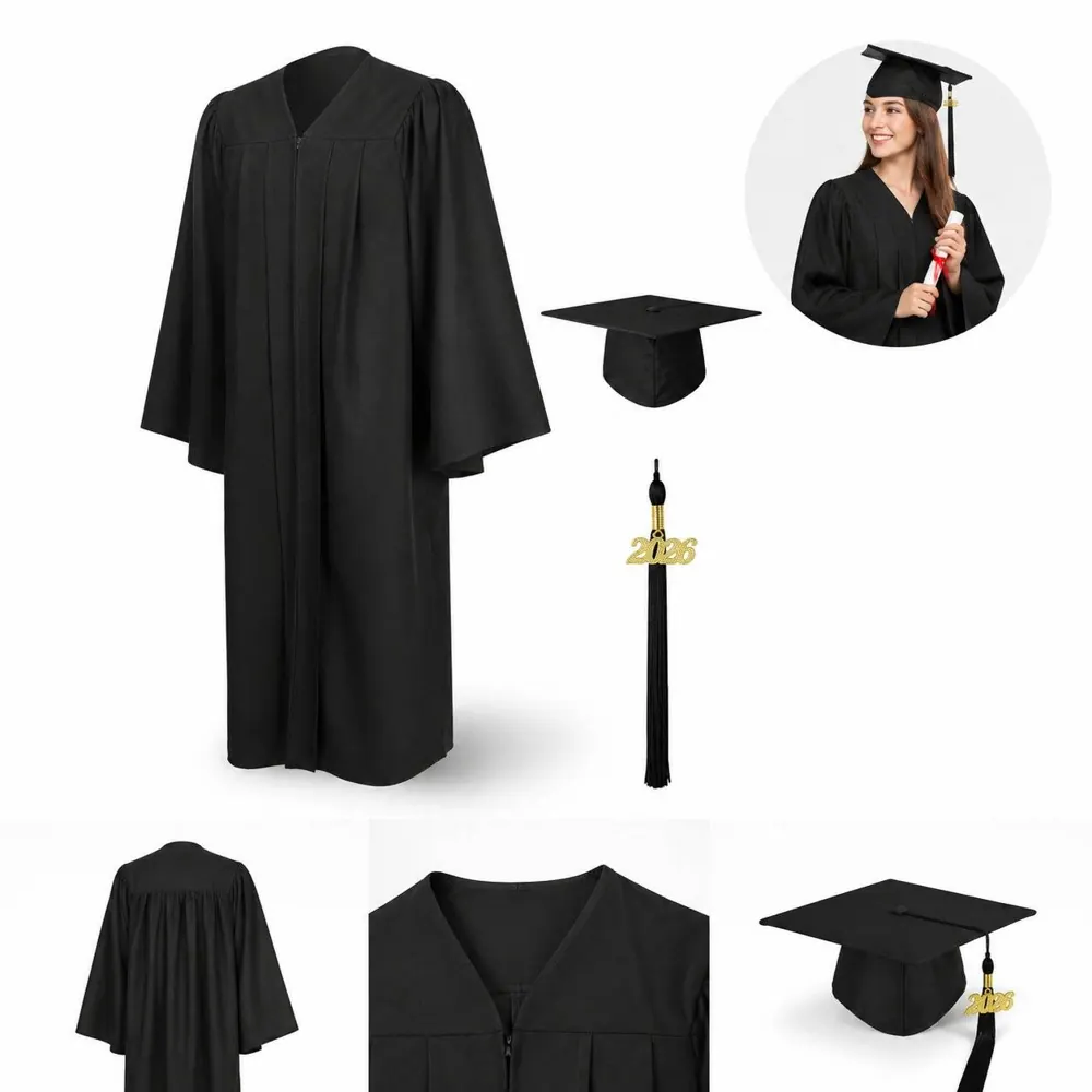 Unisex Matte Graduation Gown, Cap & Tassel Set 2