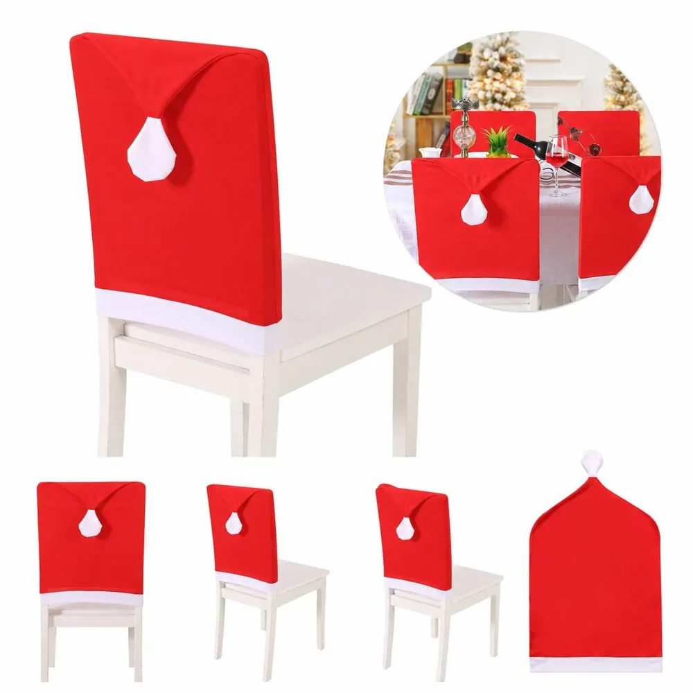 Red Stretch Chair Cover Holiday Hat Decor 2