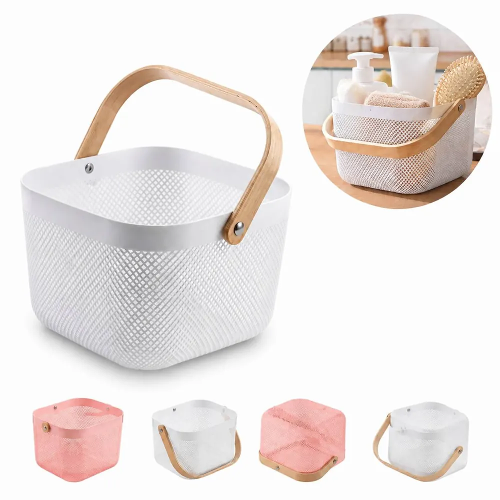 Wood Handle Hanging Mesh Basket for Kitchen Storage 2