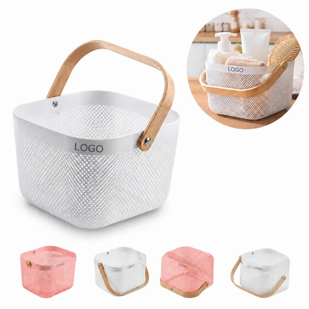 Wood Handle Hanging Mesh Basket for Kitchen Storage