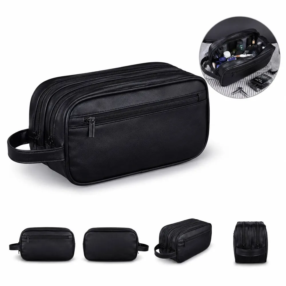 Waterproof Double-Layer PU Toiletry Bag with Zipper Closure 2