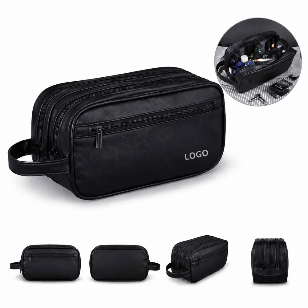 Waterproof Double-Layer PU Toiletry Bag with Zipper Closure