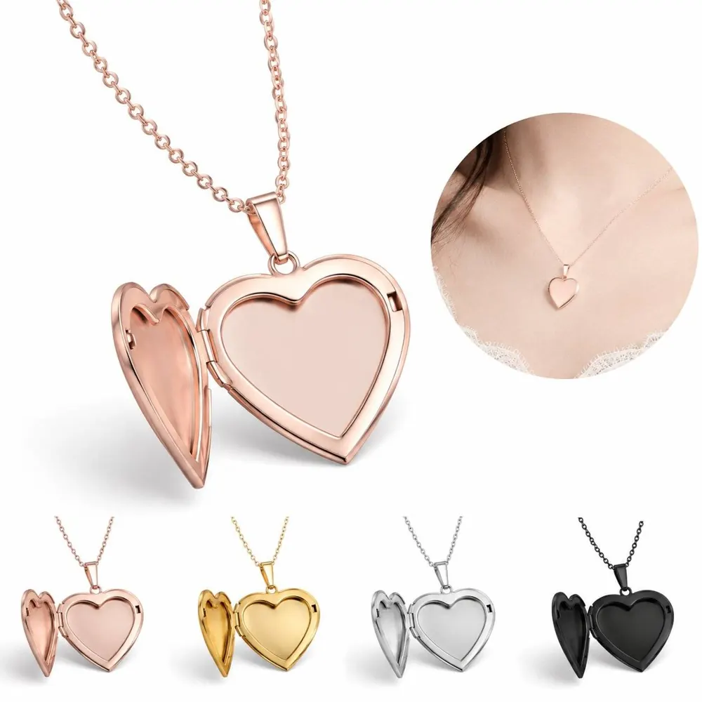 Stainless Steel Heart Locket Picture Pendant Necklace 2