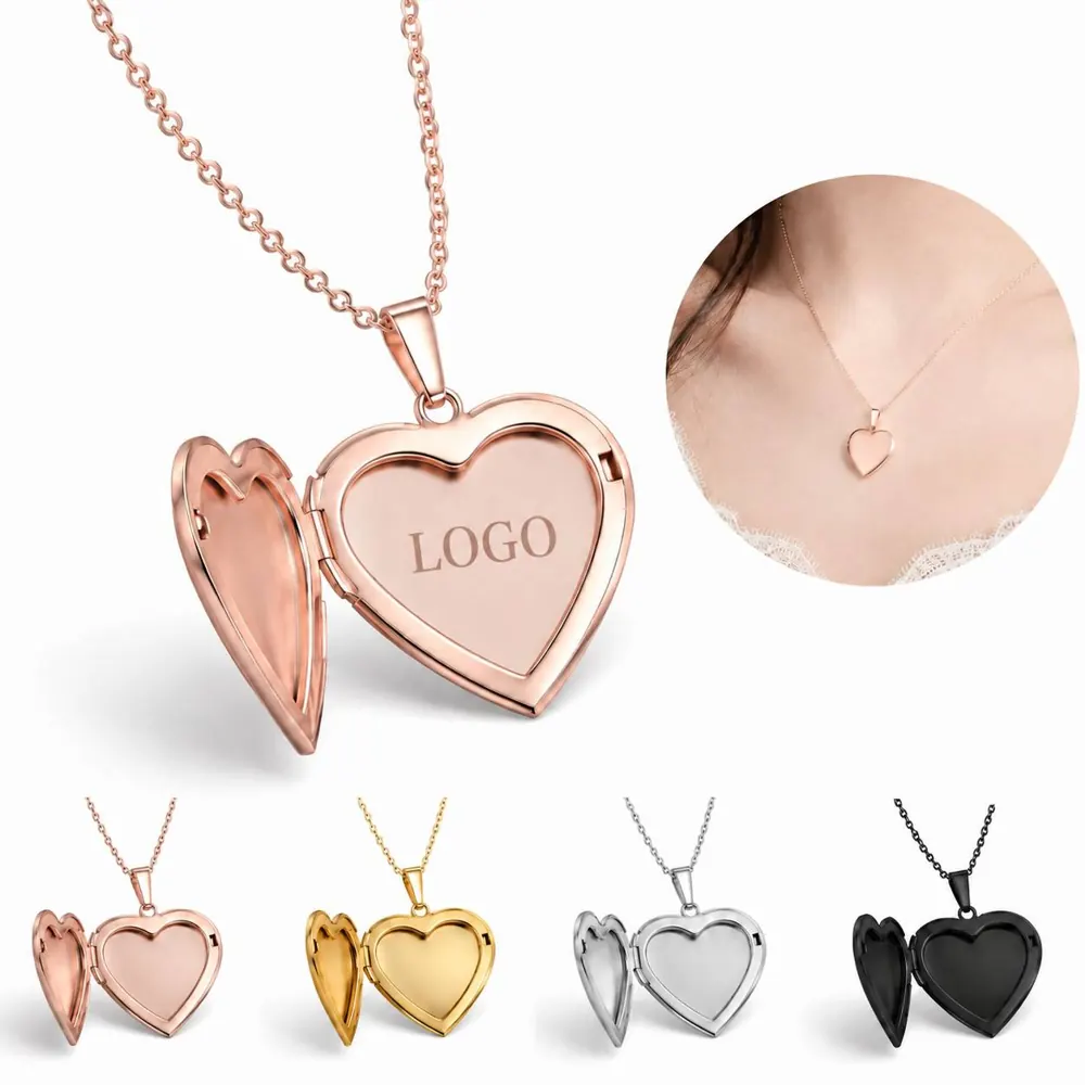 Stainless Steel Heart Locket Picture Pendant Necklace