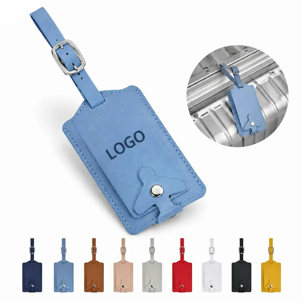 Genuine Leather Privacy Luggage Tag with Snap Closure