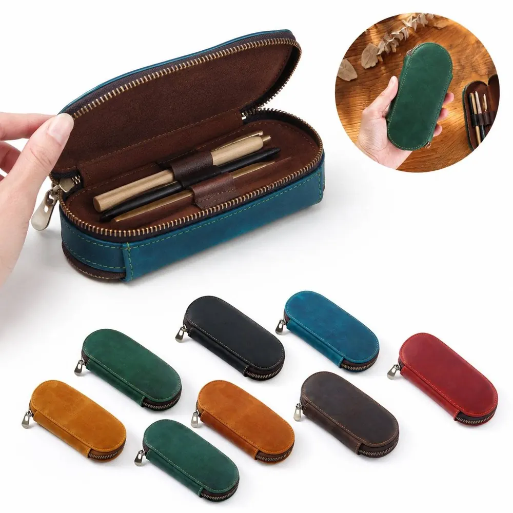 Vintage Genuine Leather Pen Case with Multiple Slots 2