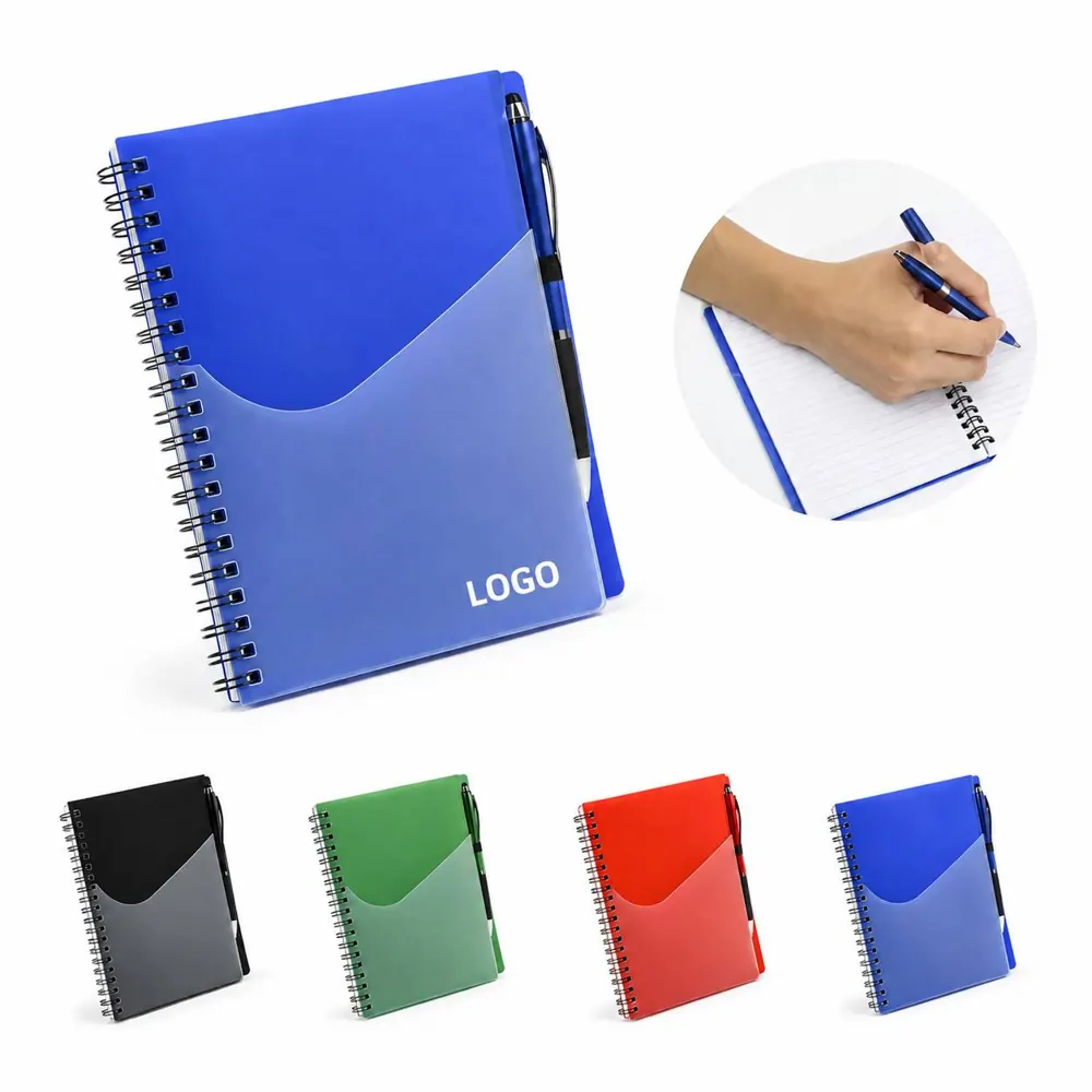Spiral Notebook with Pocket, Pen Included, Durable Binding