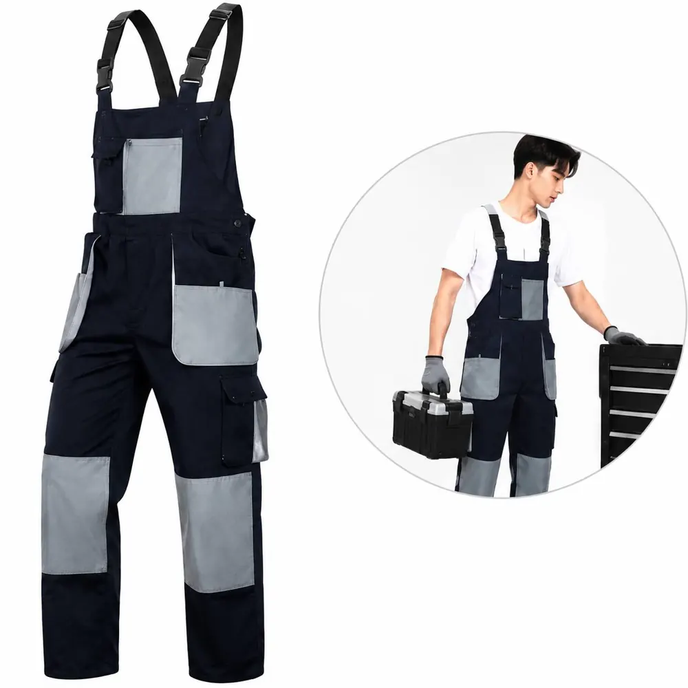 Men's Polyester Bib Overalls with Knee Pad Pockets for Work 2