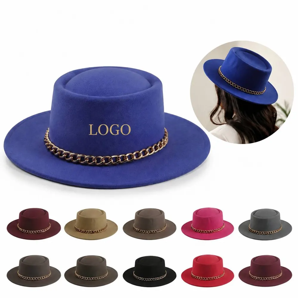 Classic Fedora Hat with Flat Brim, Wool Felt, Neutral Tones