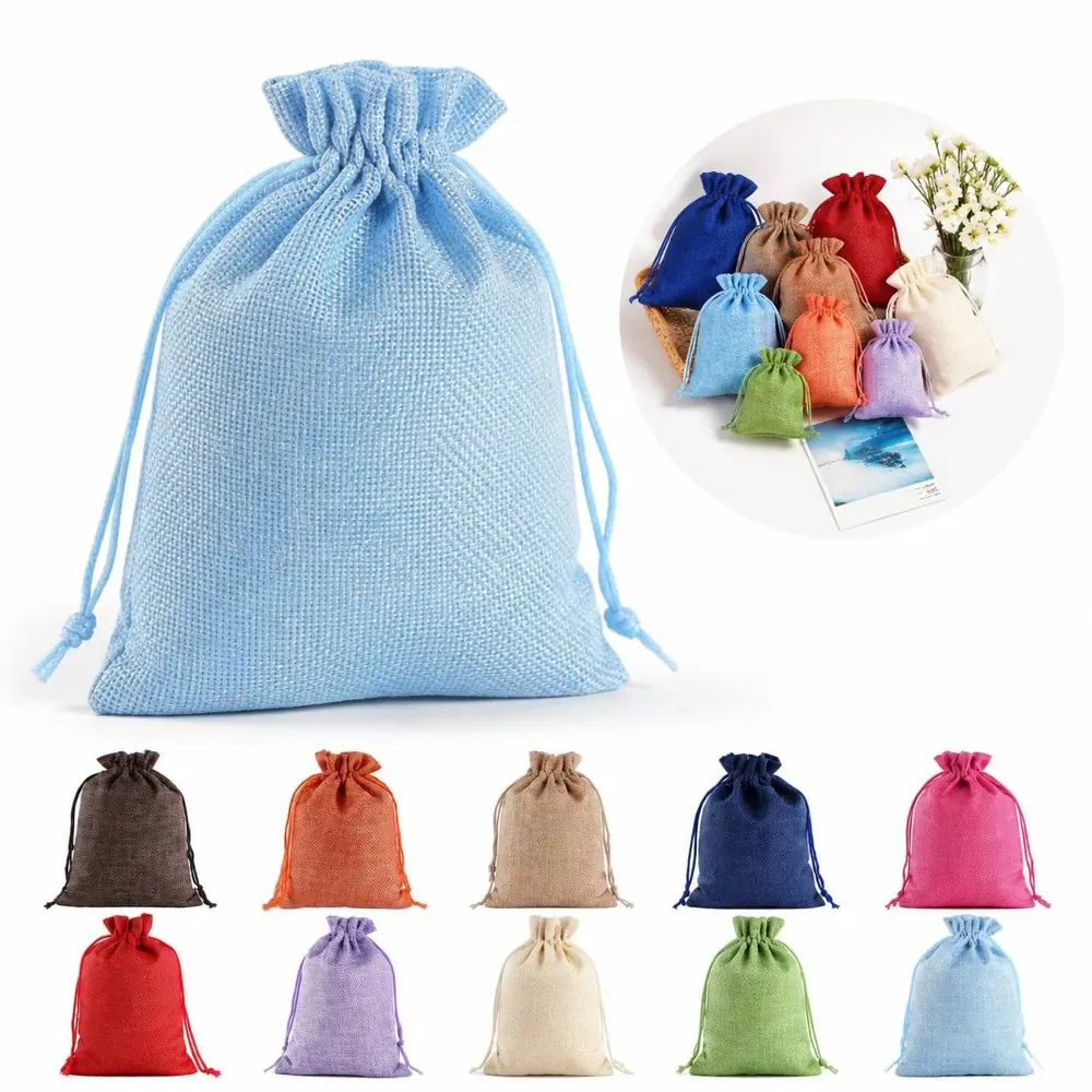 Natural Jute Burlap Drawstring Bag Multi-Size Storage 2