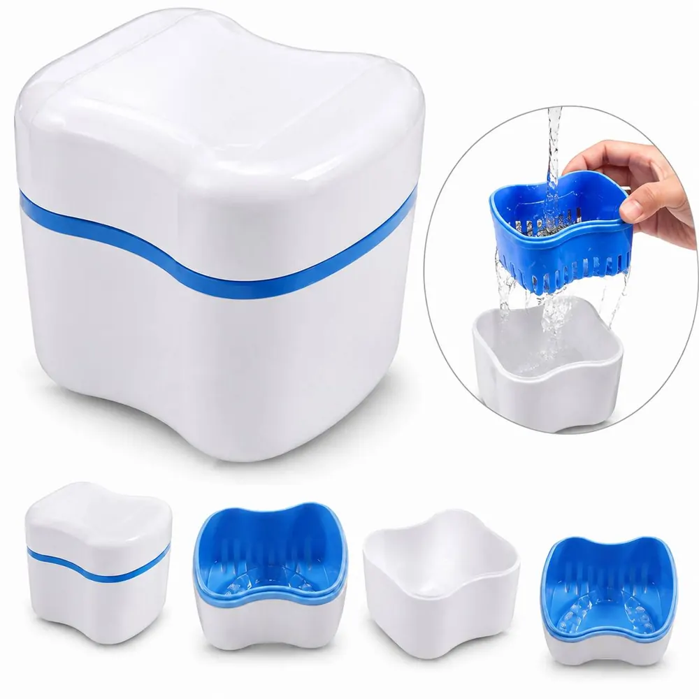 Denture Soaking Container with Drain Basket, Double-Layer 2