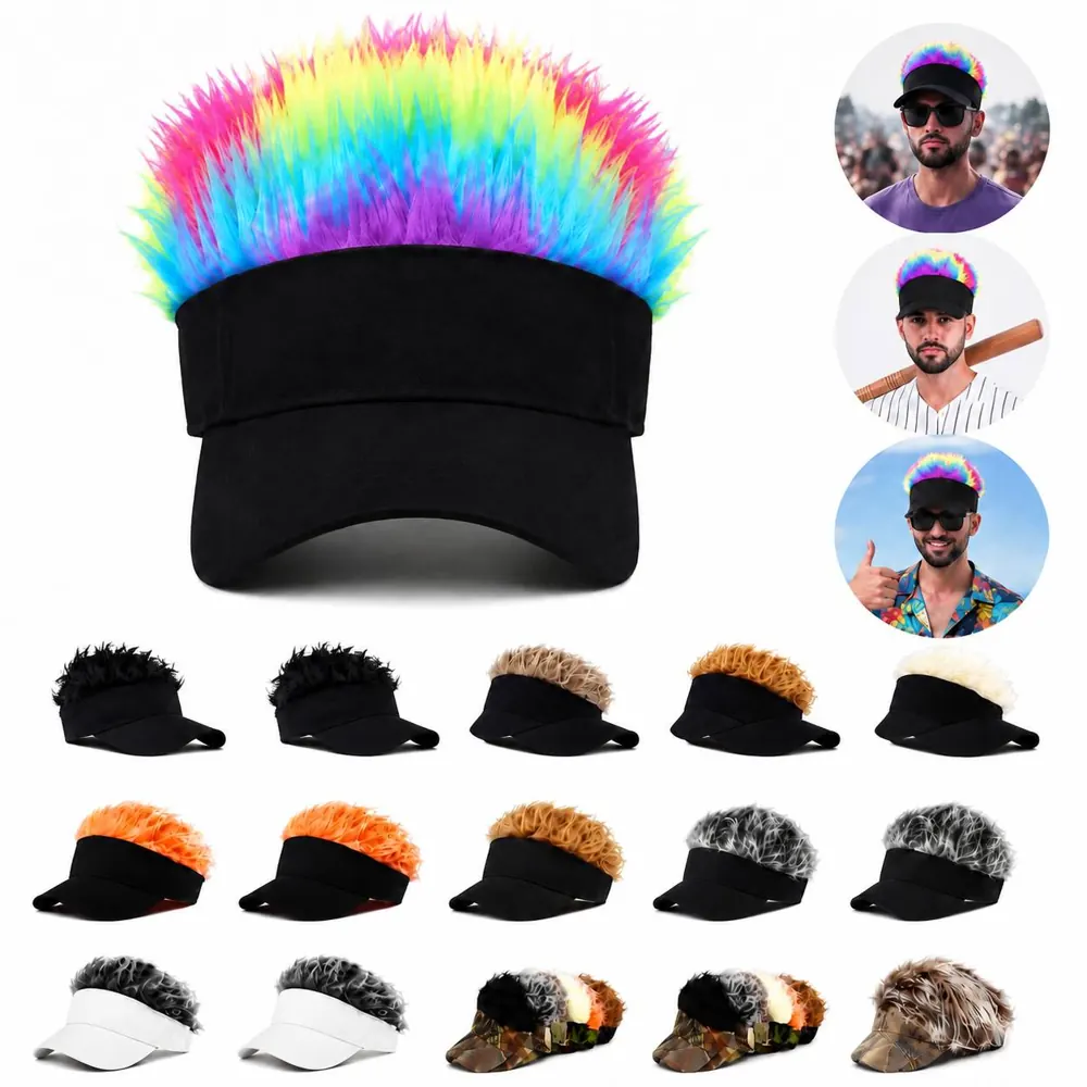 Adjustable Cotton Visor Hat with Natural-Looking Hair 2