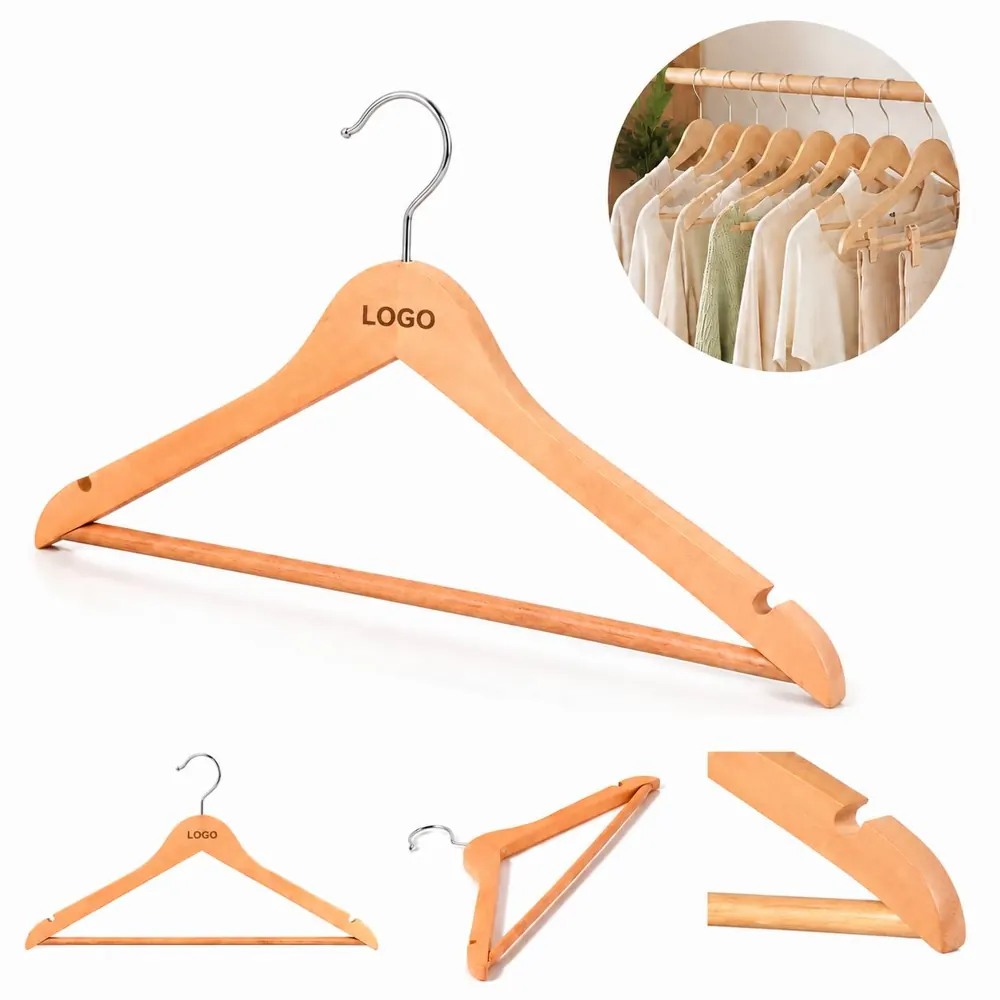 Solid Wood Hangers with Pant Bar, Anti-Slip Suit Clothes