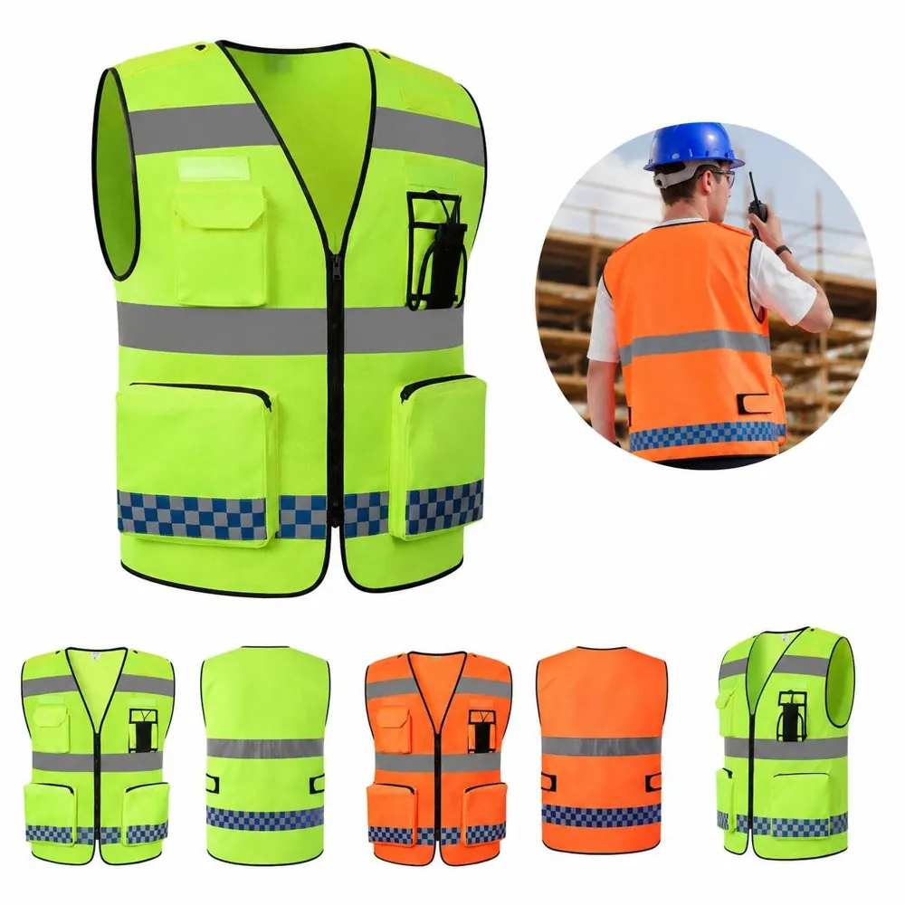 High-Vis Multi-Pocket Safety Vest with Reflective Strips 2