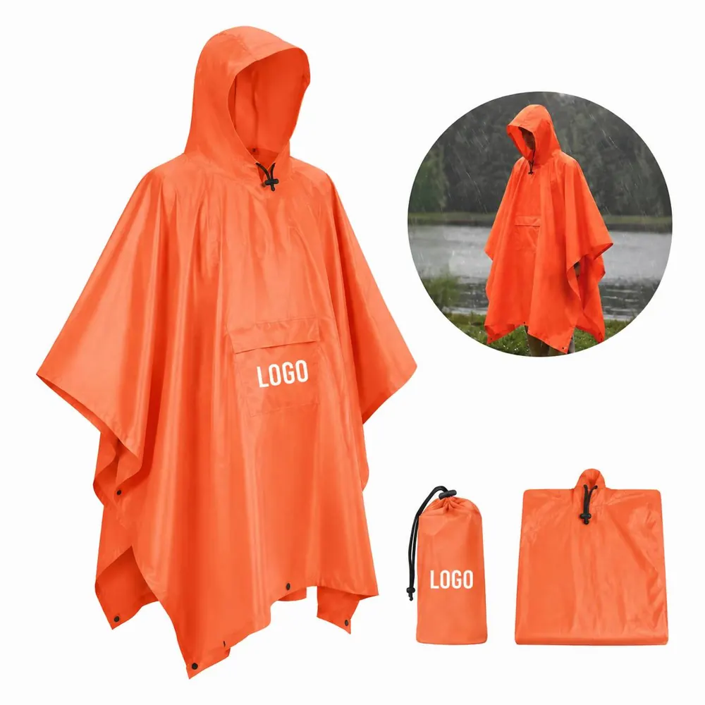 Multicolored Rain Poncho with Adjustable Hood