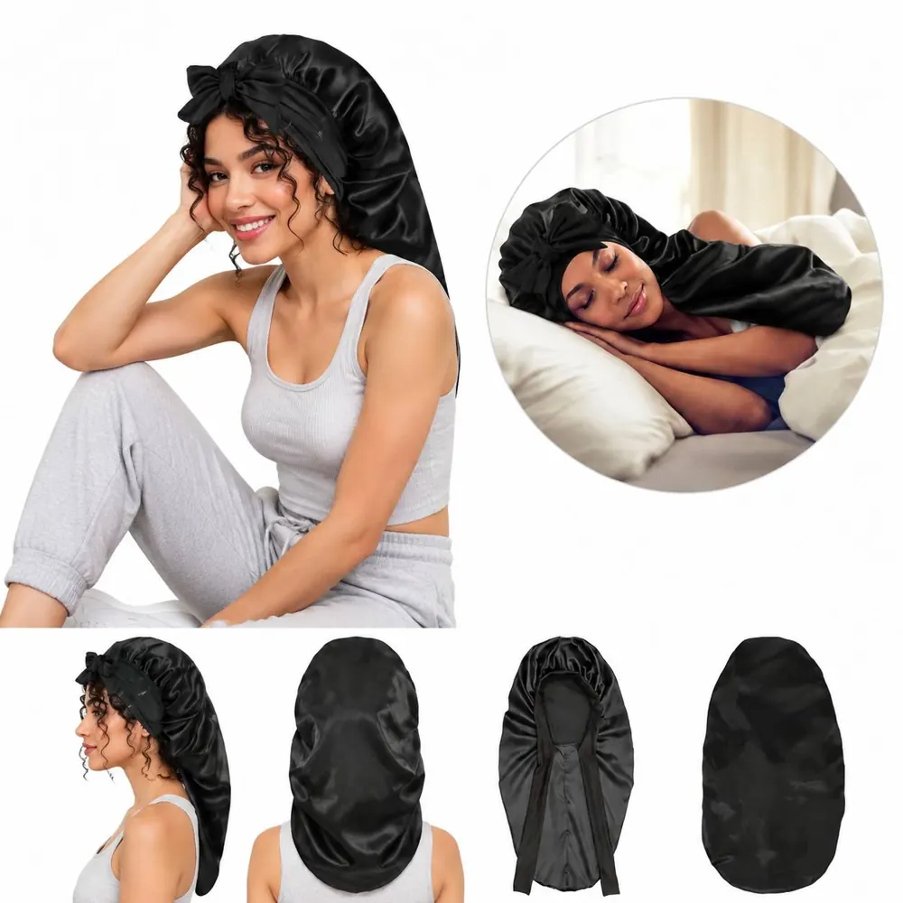 Extra Large Satin Sleep Bonnet with Adjustable Drawstring 2