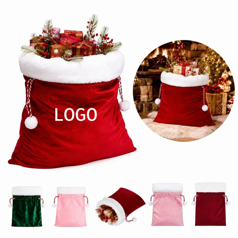 Velvet Drawstring Santa Claus Gift Bags for Christmas Treats