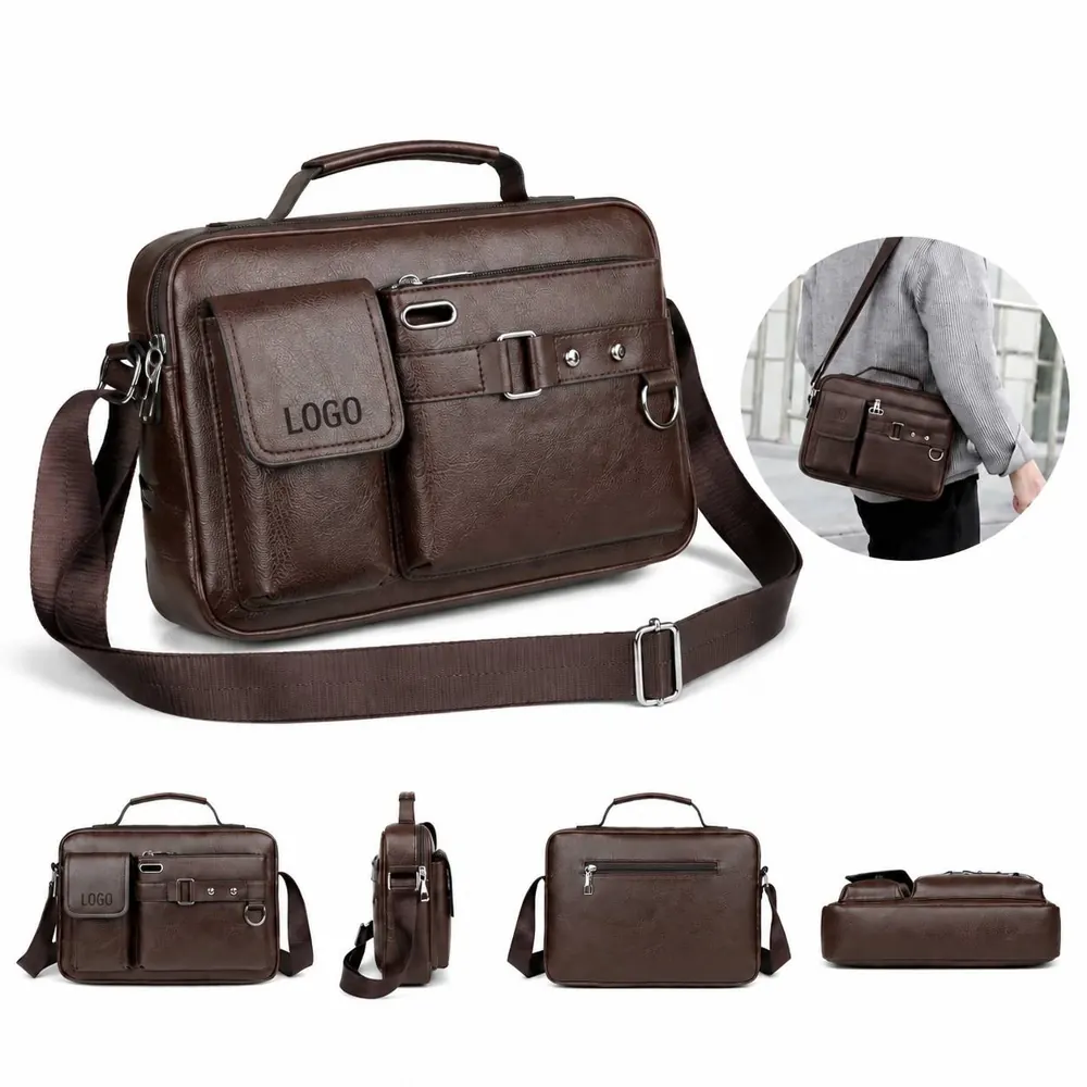 Vintage PU Leather Messenger Bag for Men with Adjustable
