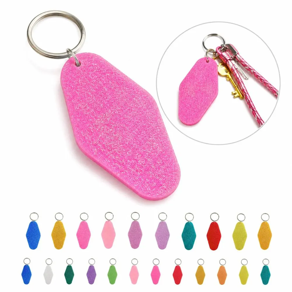 Glitter Plastic Diamond Hotel Keychain with Metal Ring 2
