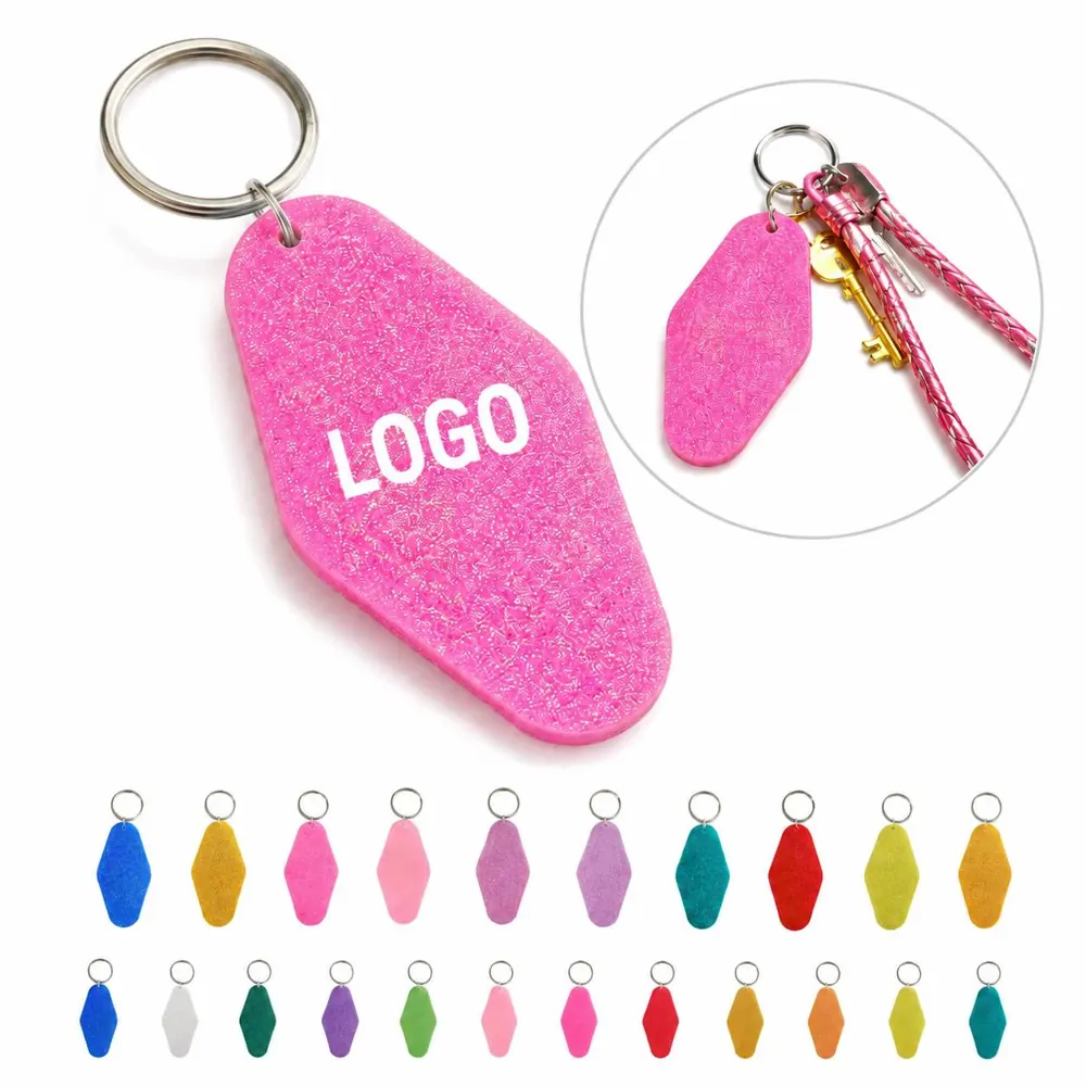 Glitter Plastic Diamond Hotel Keychain with Metal Ring