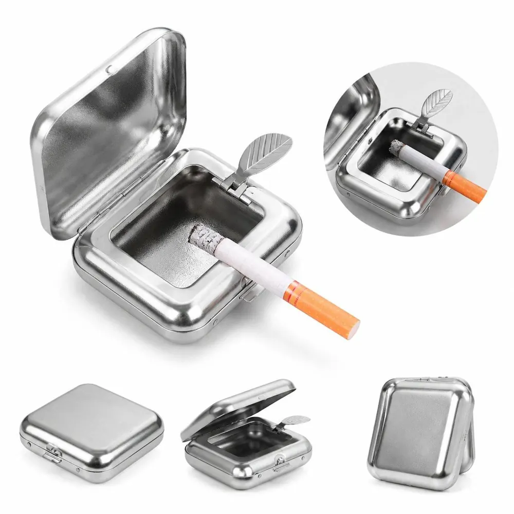 Mini Metal Ashtray for Car Desk Travel, Compact Durable 2