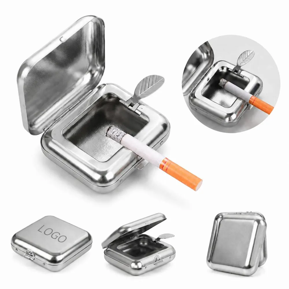 Mini Metal Ashtray for Car Desk Travel, Compact Durable