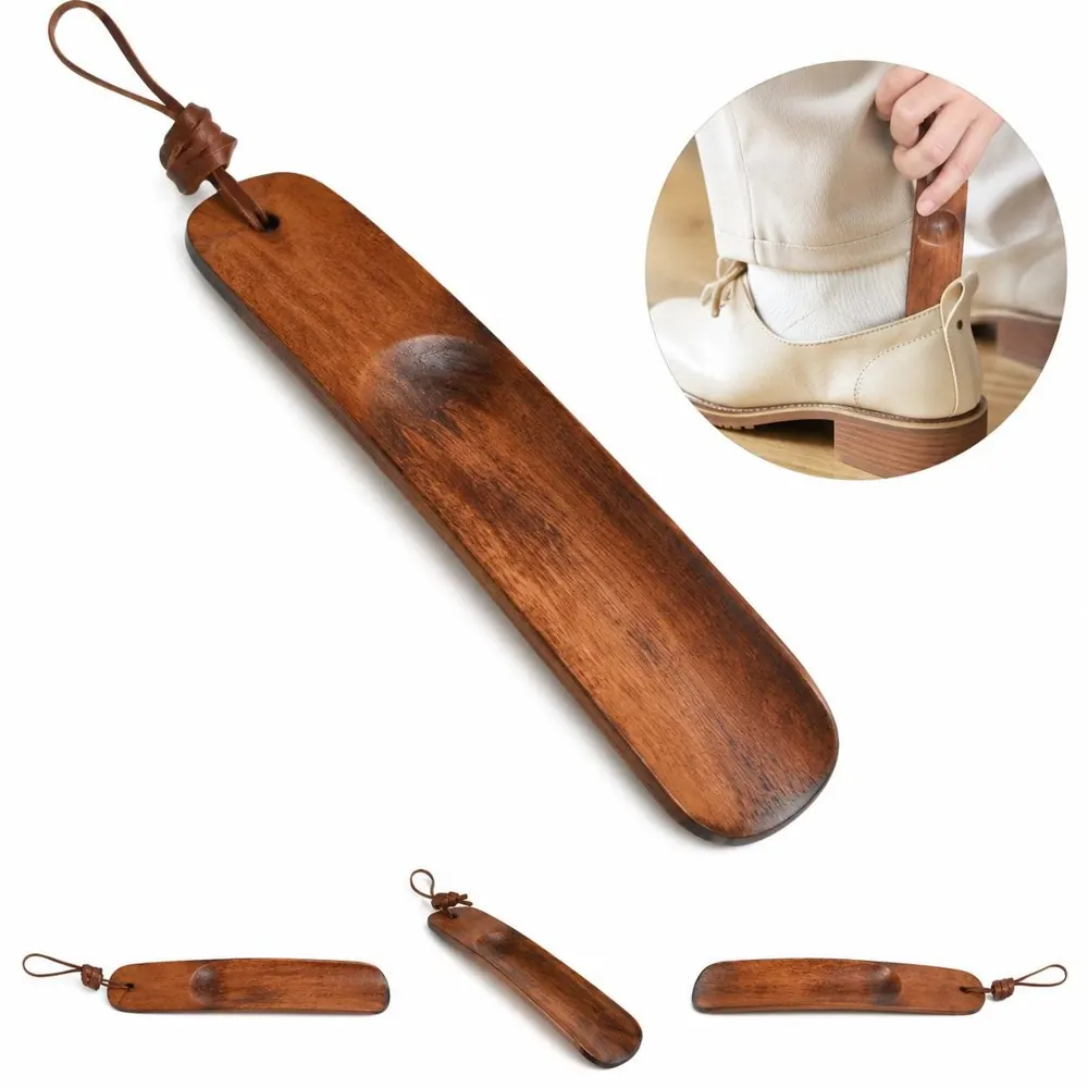 Polished Wooden Shoe Horn with Leather Lanyard, 6 & 9 Inch 2