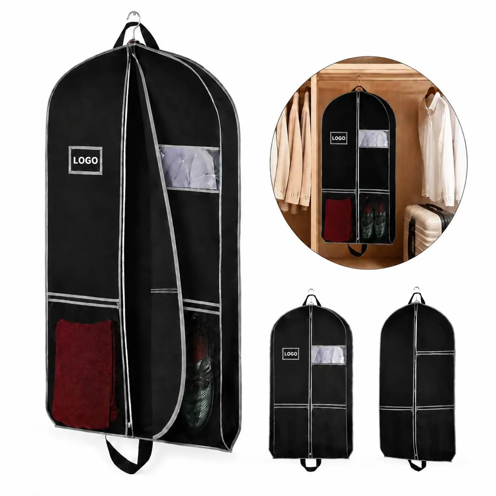 Black Breathable Nonwoven Garment Bag with Clear Front Panel