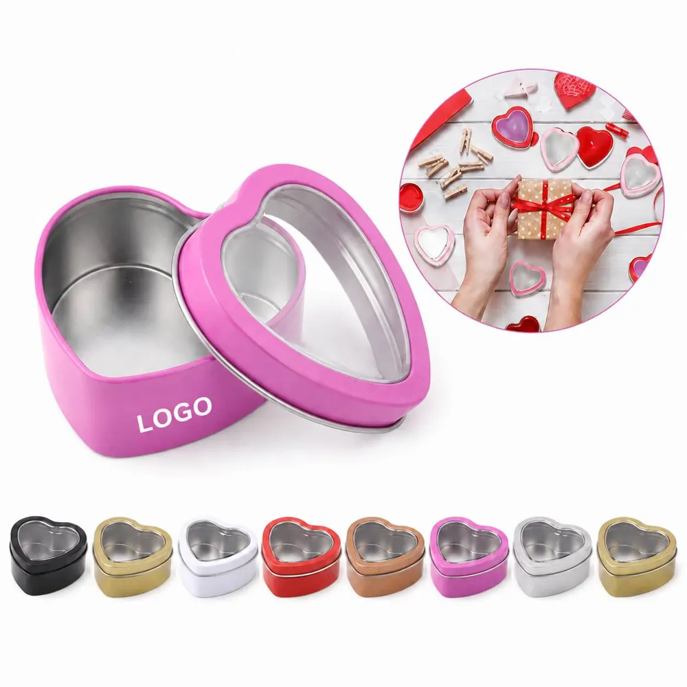 Clear Window Heart Tins for Gifts, Candy, Keepsakes