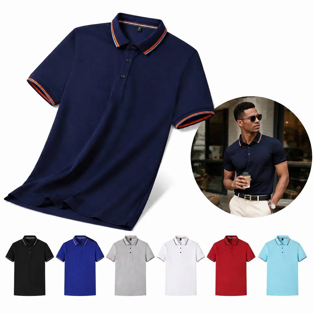 Unisex Cotton Silk Polo Shirt with Classic Collar 2