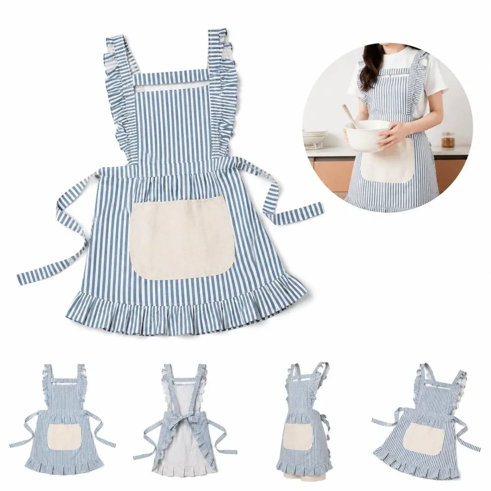 Cotton Linen Lace Edge Apron with Adjustable Neck and Pocket 2