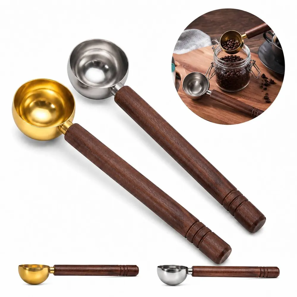 Stainless Steel Coffee Scoop with Wooden Handle 2