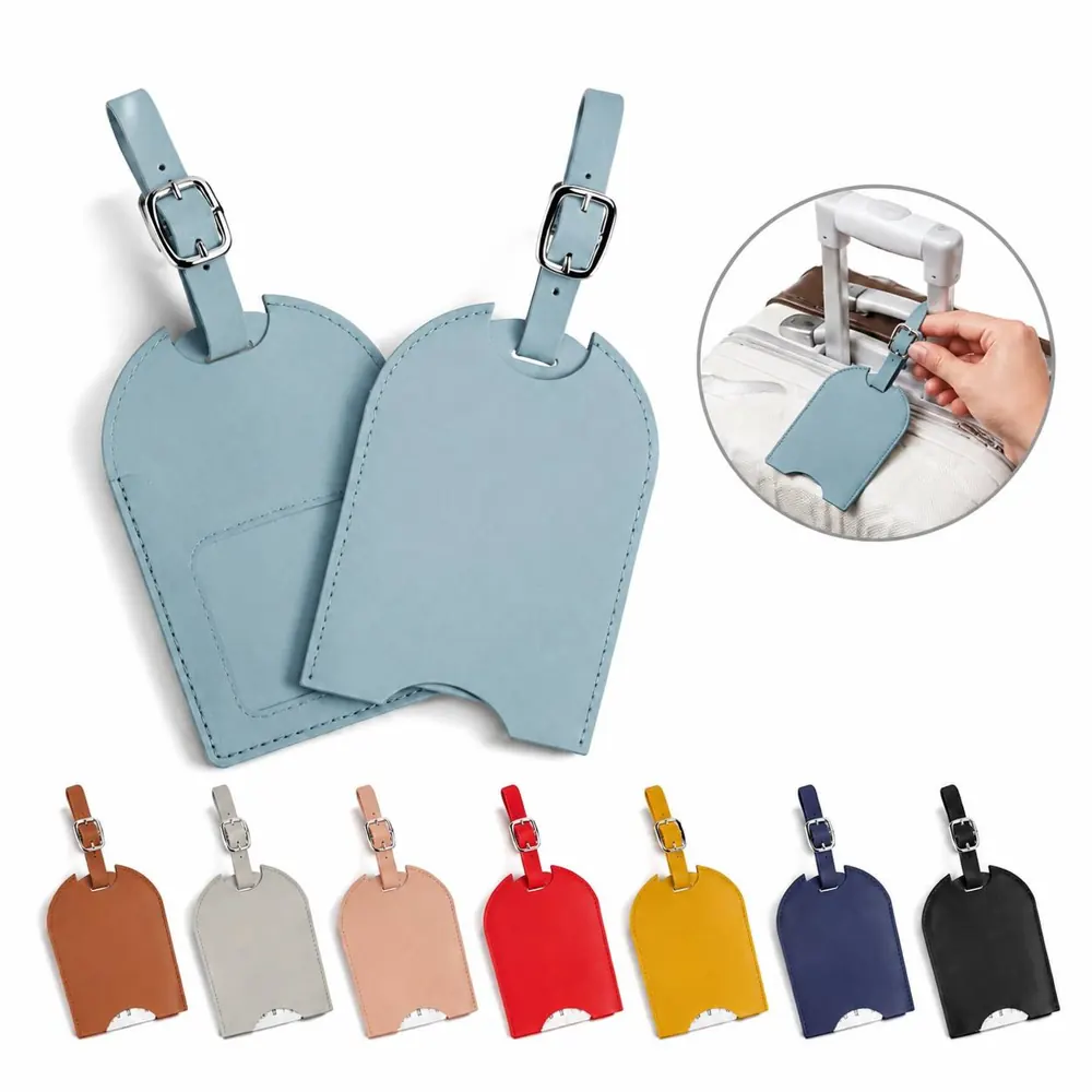 Sliding PU Leather Luggage Tag with ID Window for Suitcase 2