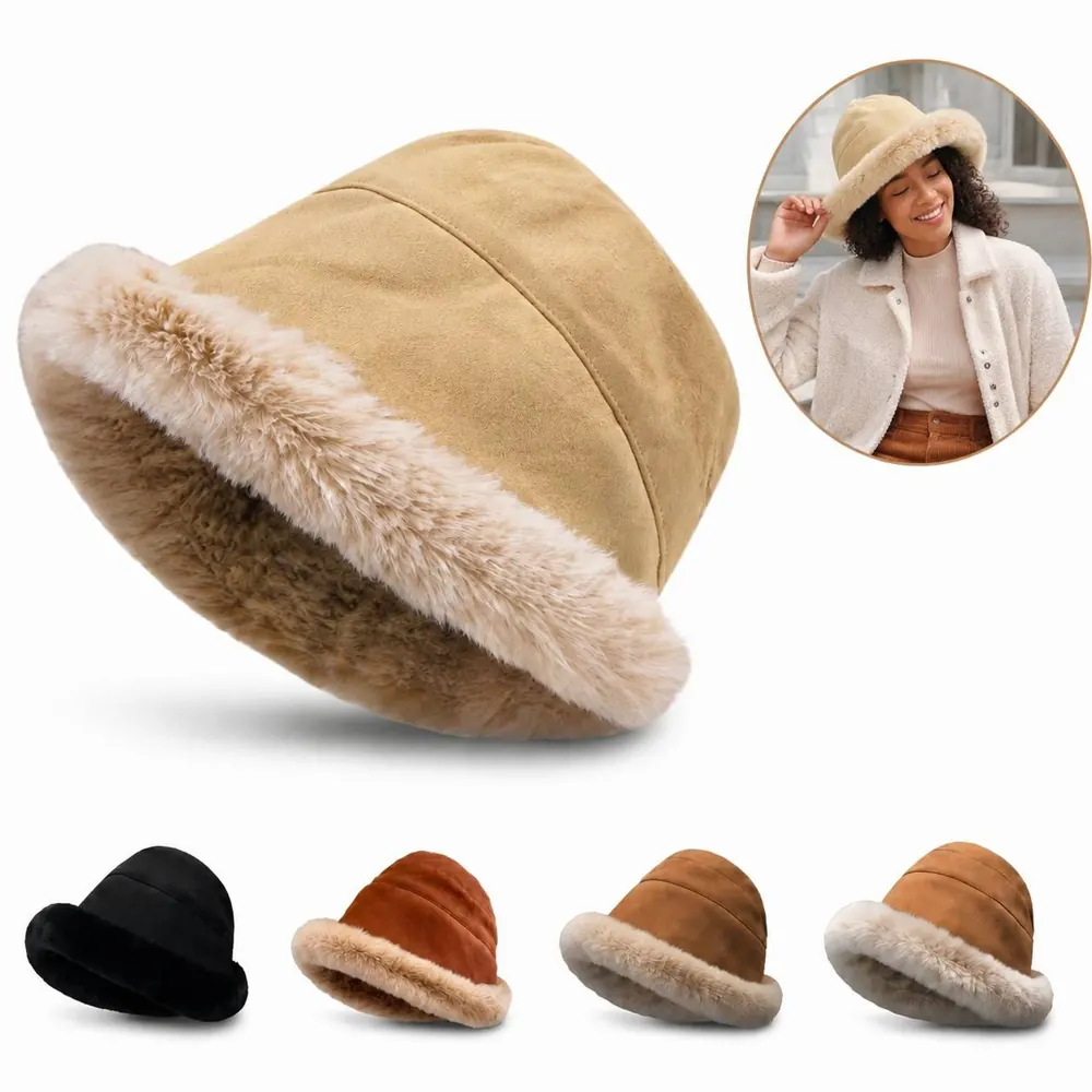 Women's Fleece Lined Furry Bucket Hat for Winter 2