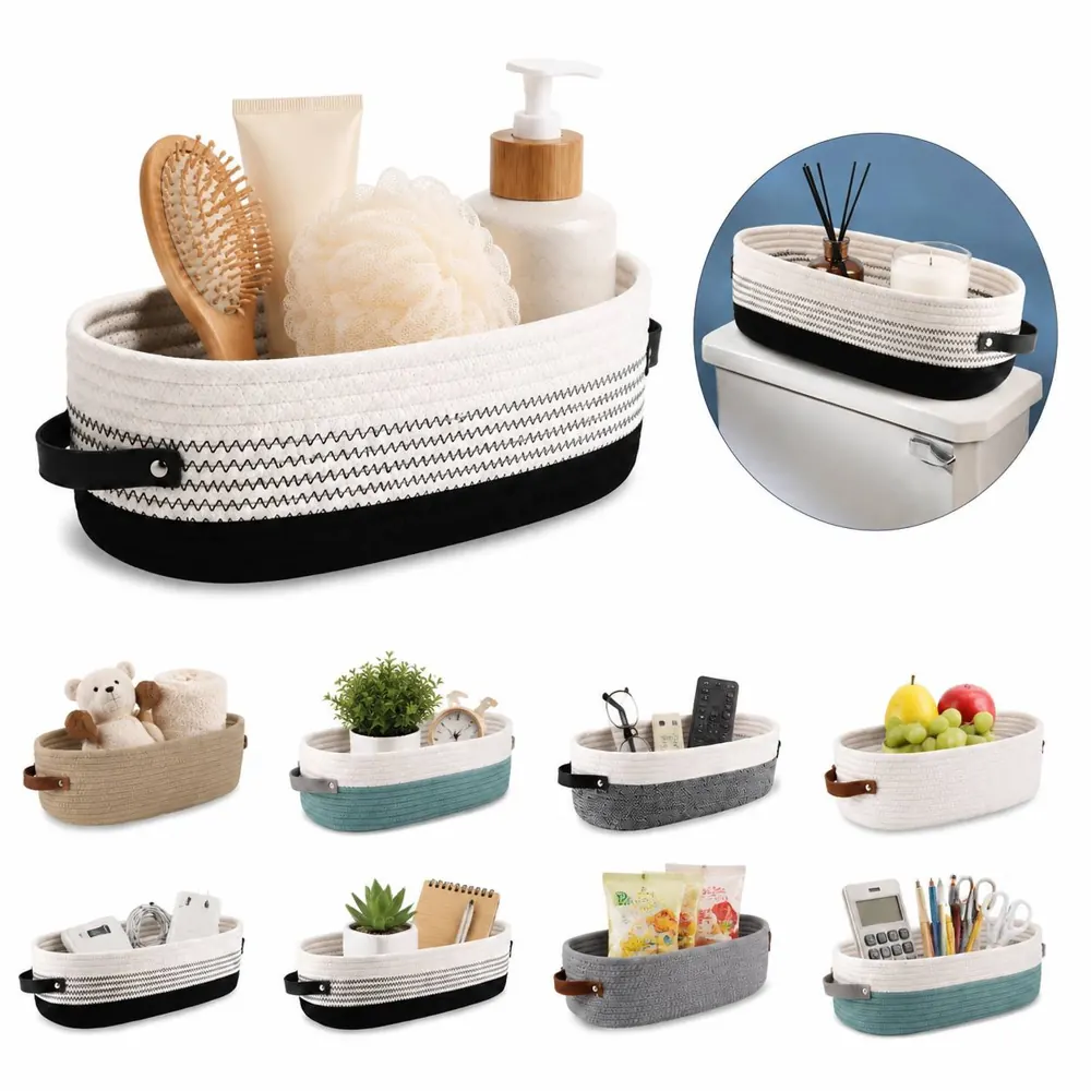 Foldable Cotton Rope Oval Storage Basket for Bathroom 2