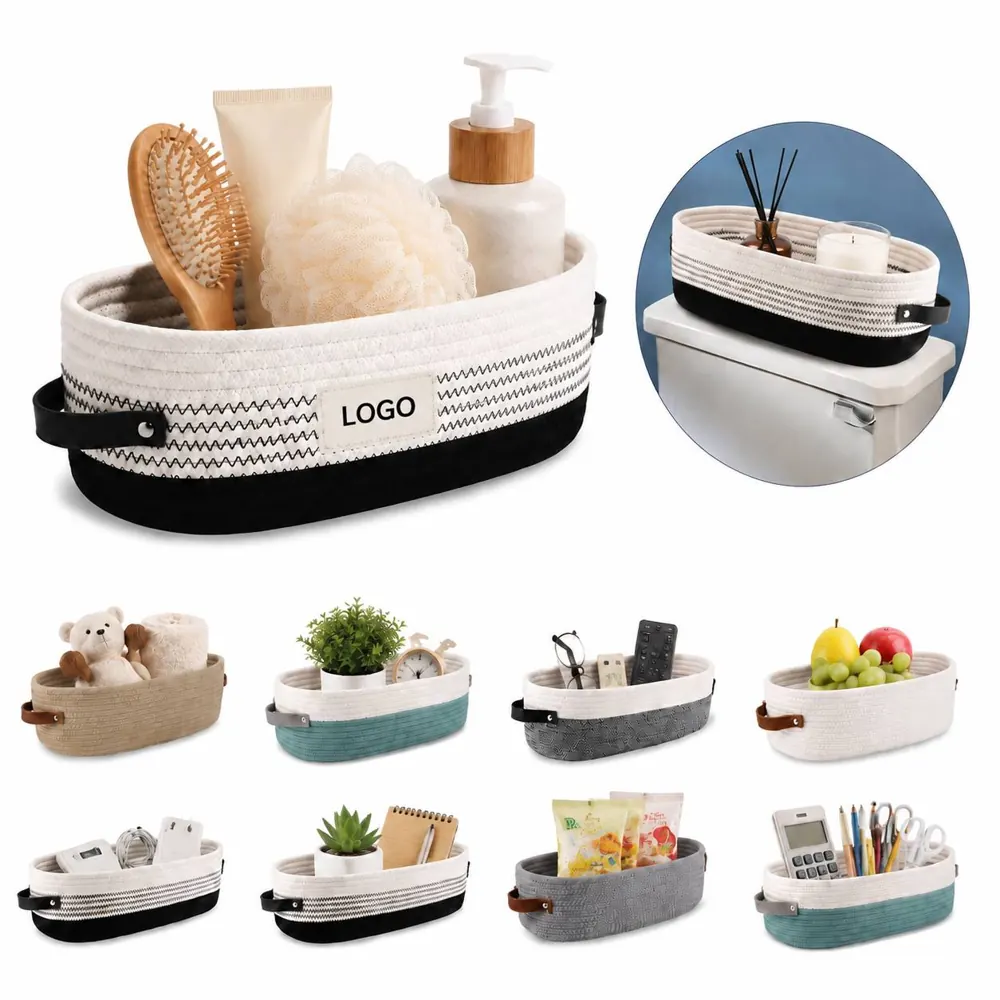 Foldable Cotton Rope Oval Storage Basket for Bathroom