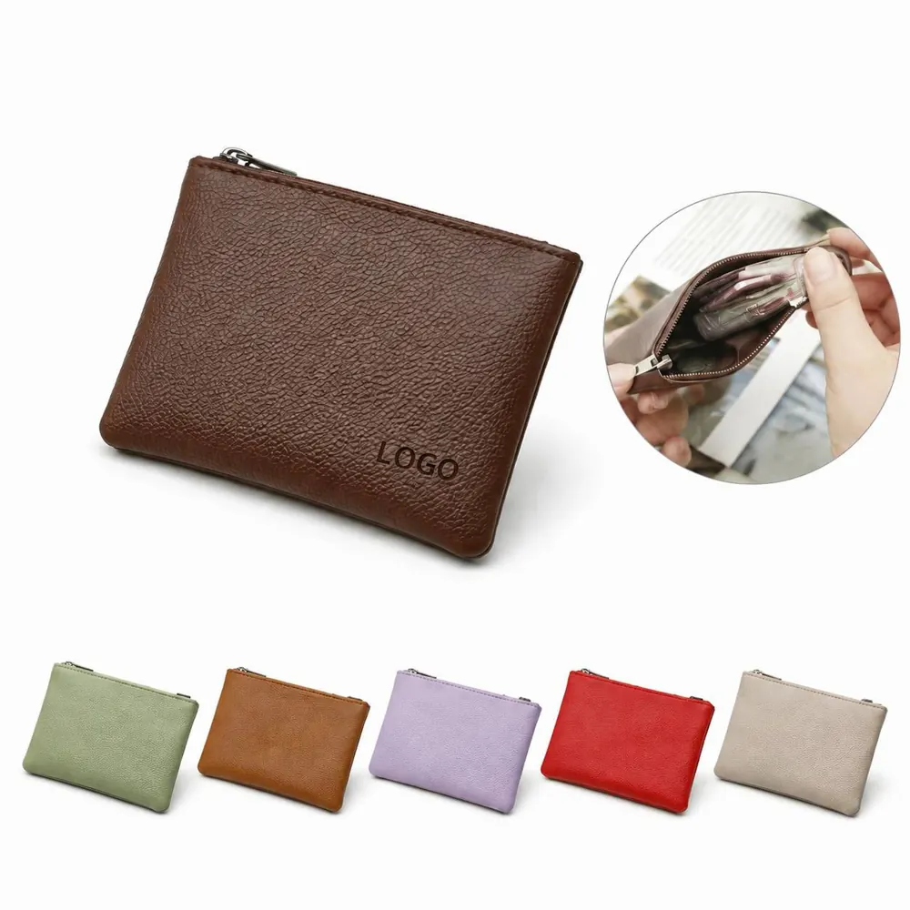 PU Leather Zippered Coin Purse with Card Slots