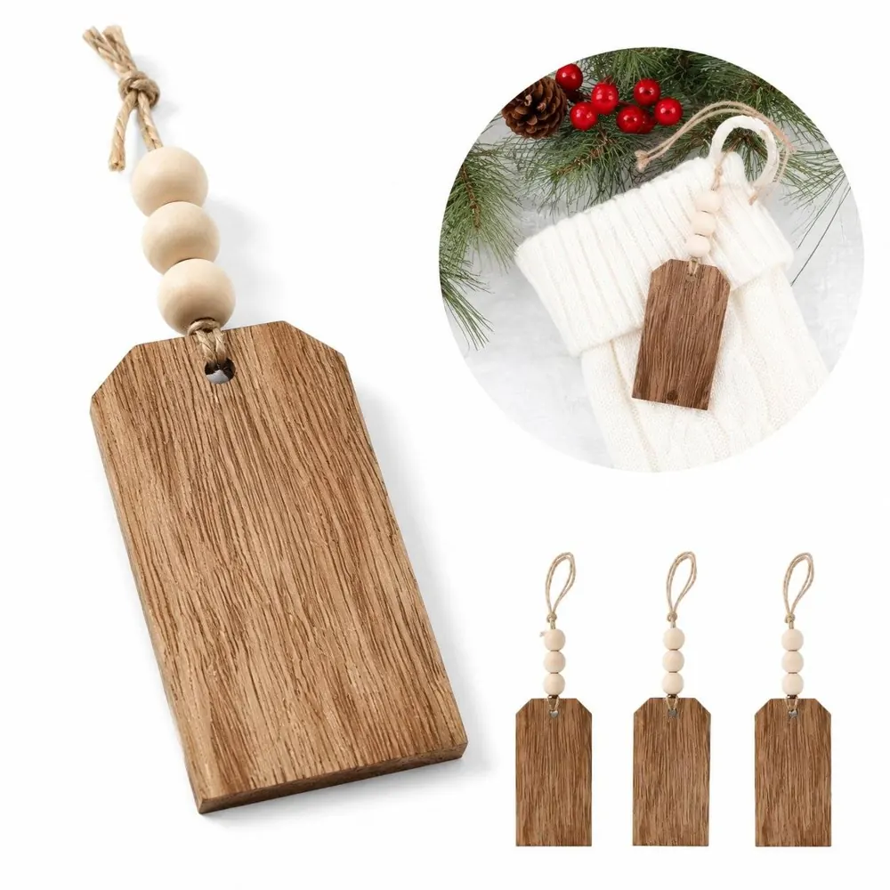 Natural Wood Hanging Blank Tags with Beads for DIY 2